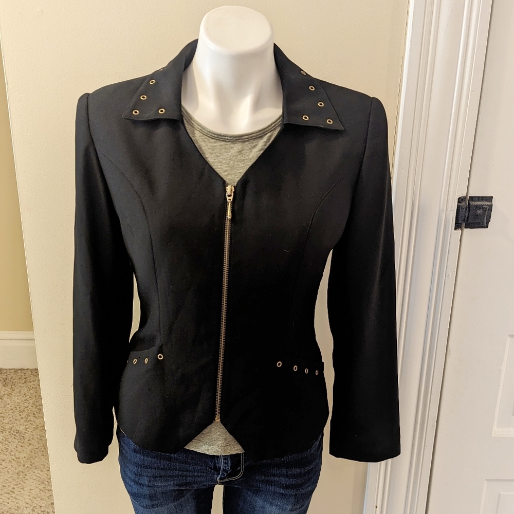 Gantos black with gold accents zip up blazer size 4 - Picture 1 of 7